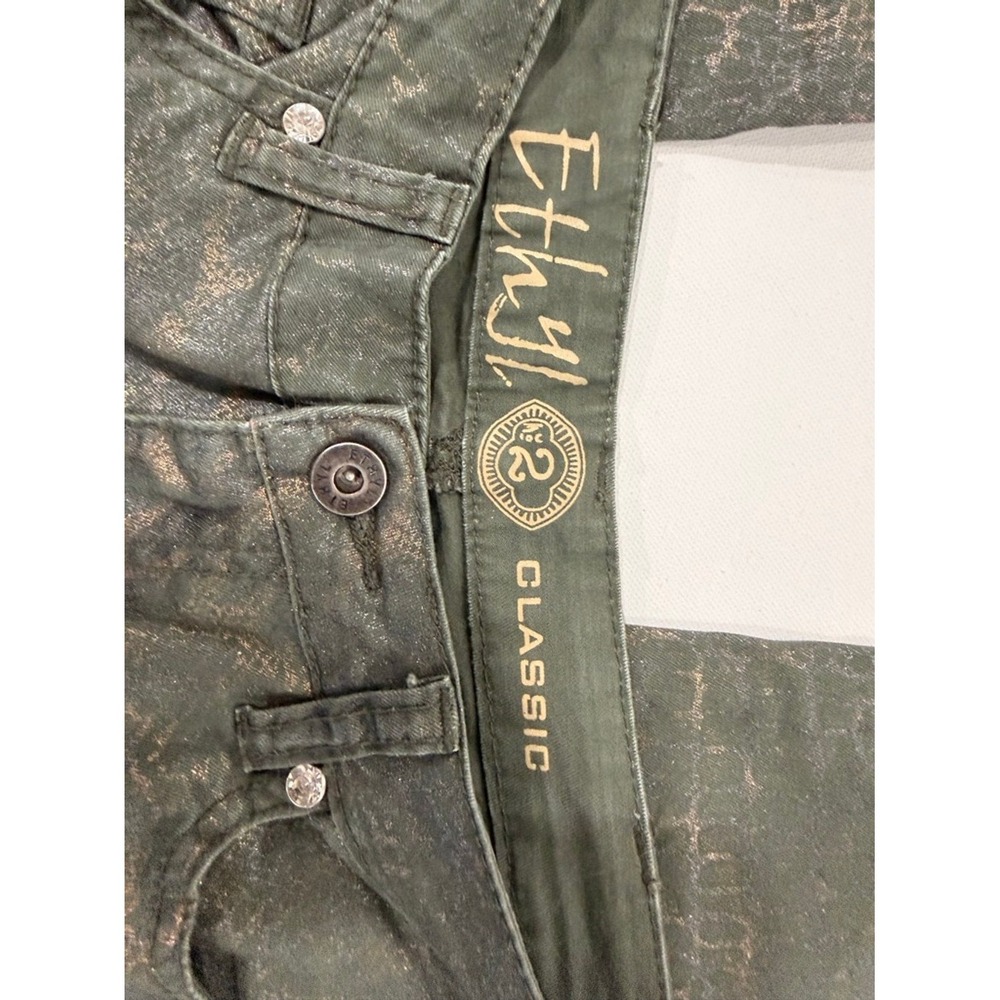 Ethly Jeans Women's Size 2 Olive‎ Green Gold Embellished Pockets Straight Leg - Picture 8 of 12